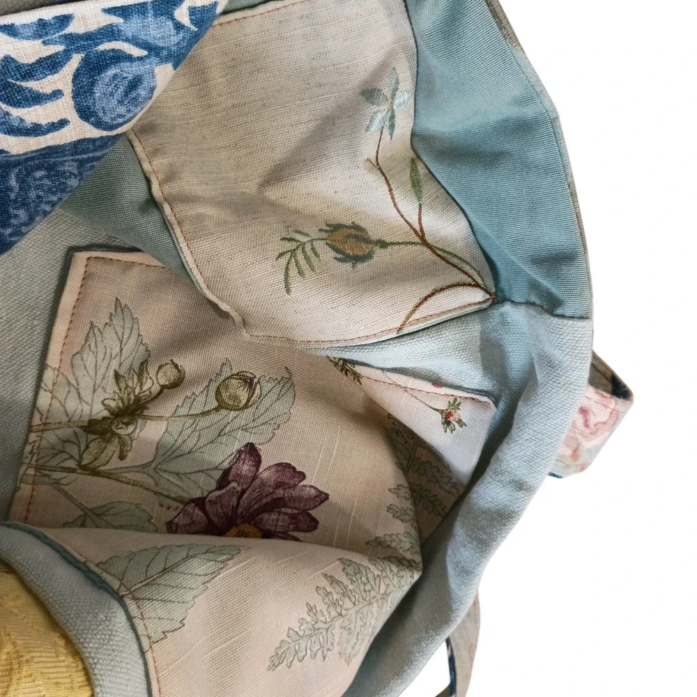 Handmade Patchwork Tote Bag Multicolor Floral Damask‎ Canvas Shoulder Bag 15x14